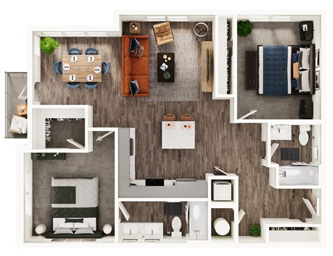 Floor plan for 2 beds, 2 baths, 1125 sqft